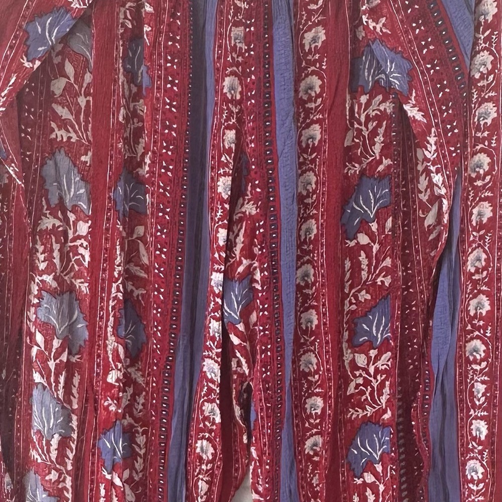 Hippie Beach Pants Size 8 Red Blue White Flowy High Slit Flare Leg Pool Vacation - Picture 5 of 7